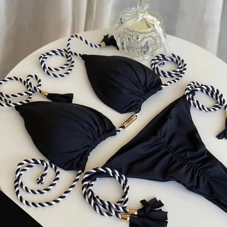 New Women Bikini Backless Rope Triangle Swimsuit Multicolor 8245