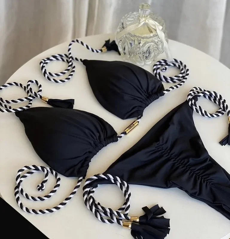 New Women Bikini Backless Rope Triangle Swimsuit Multicolor 8245