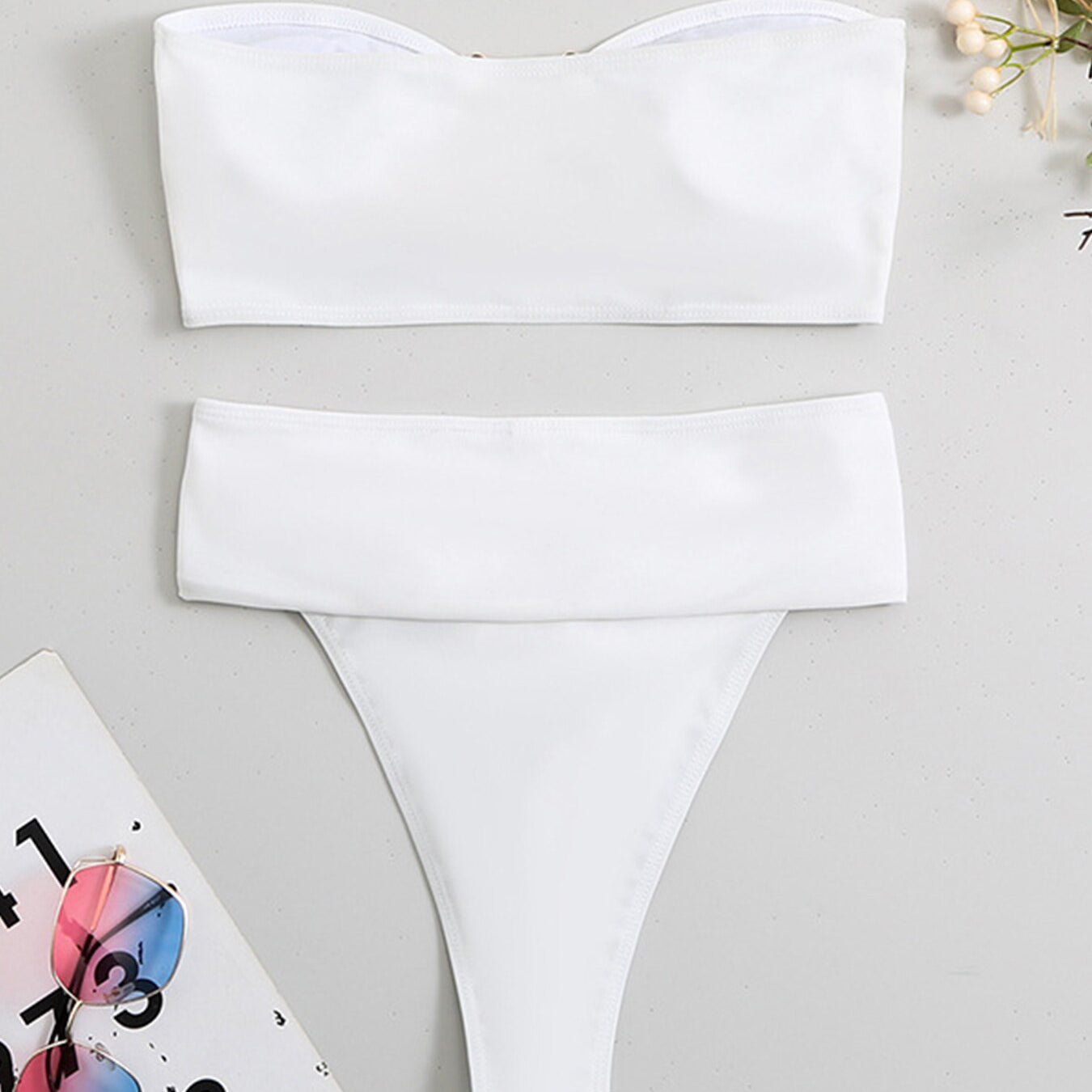 Sexy High Waist Bandeau Bikini Push Up Swimwear - Swimsuit Female Two Pieces Beachwear Metal Accessories Bathing Suits