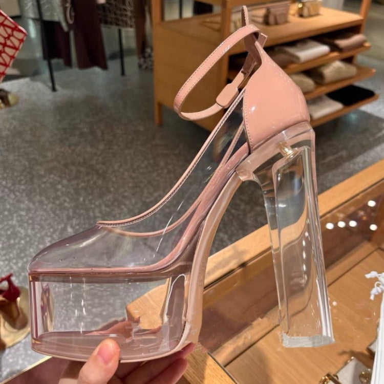 Summer New Fashion Thick Sole High Heel Leather Shoes Super High Heel Bridal Shoes Wedding Party Shoes Pink