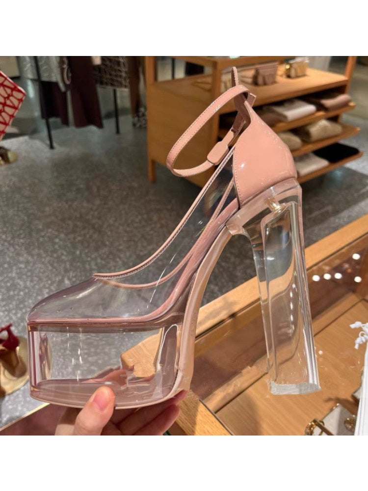 Summer New Fashion Thick Sole High Heel Leather Shoes Super High Heel Bridal Shoes Wedding Party Shoes Pink