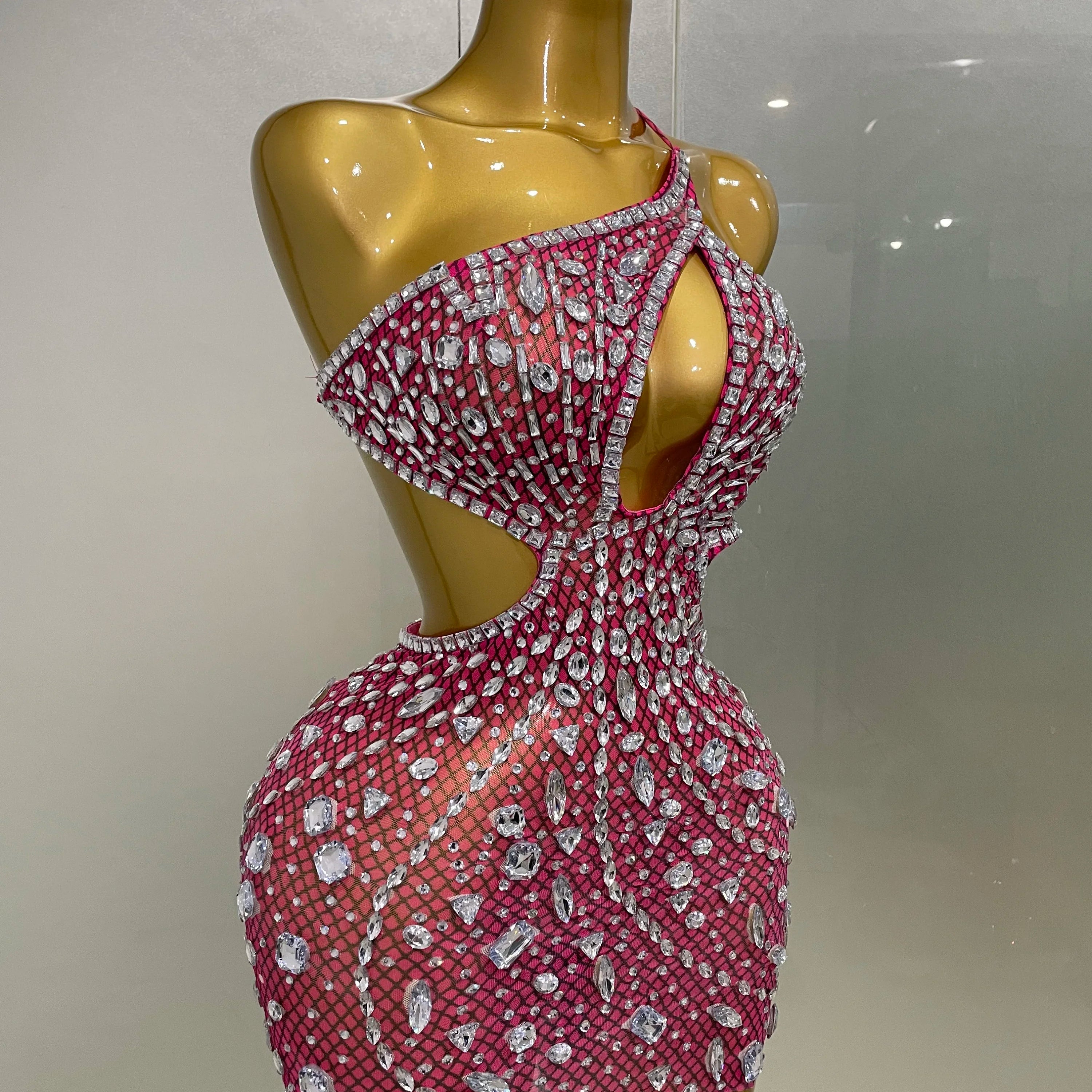 2025 Luxury Sexy Backless Hollow Out Sparkle Diamond Evening Prom Women Birthday Celebrate Stage Nightclub Outfit