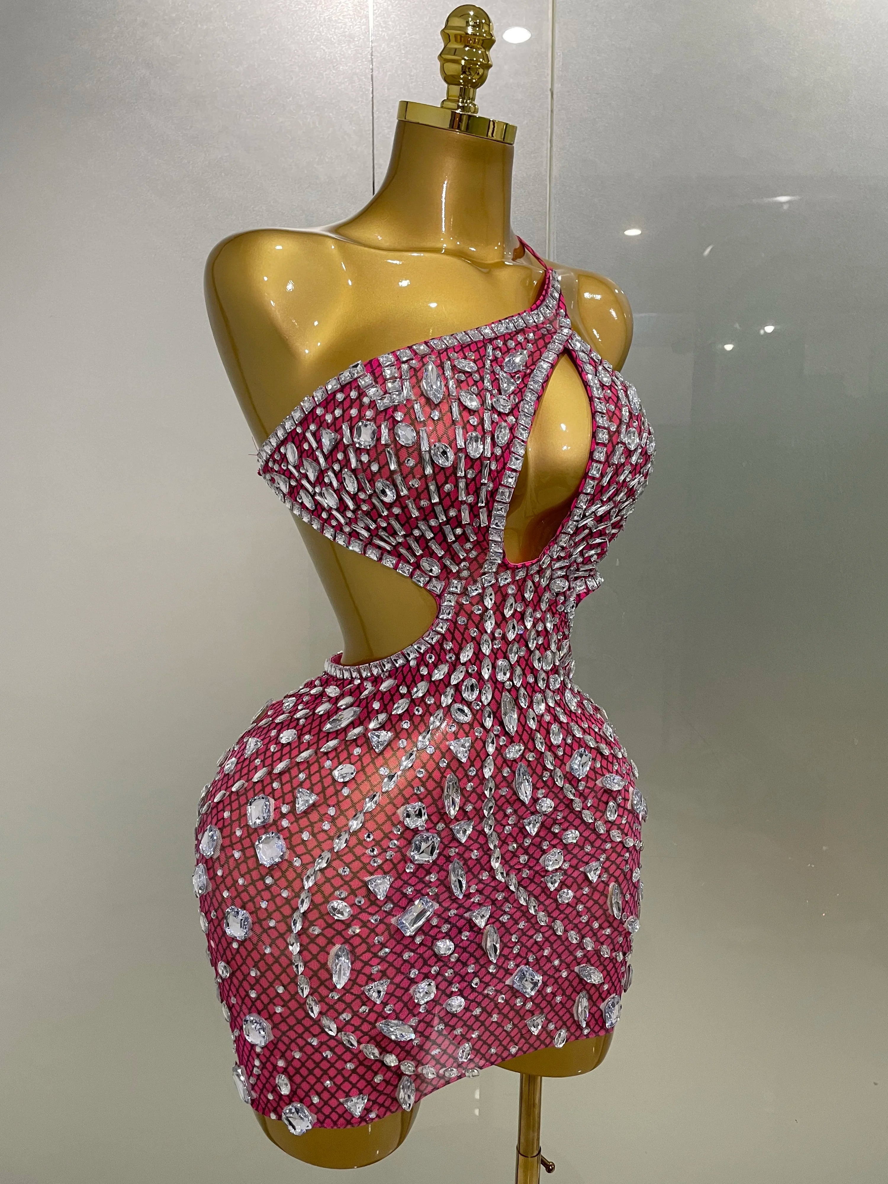 2025 Luxury Sexy Backless Hollow Out Sparkle Diamond Evening Prom Women Birthday Celebrate Stage Nightclub Outfit