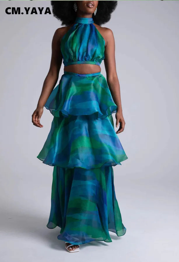 Women Dress Sleeveless Printed Vest Long Ruffles 2024 Summer Beach Sexy Night Party Dresses Outfits