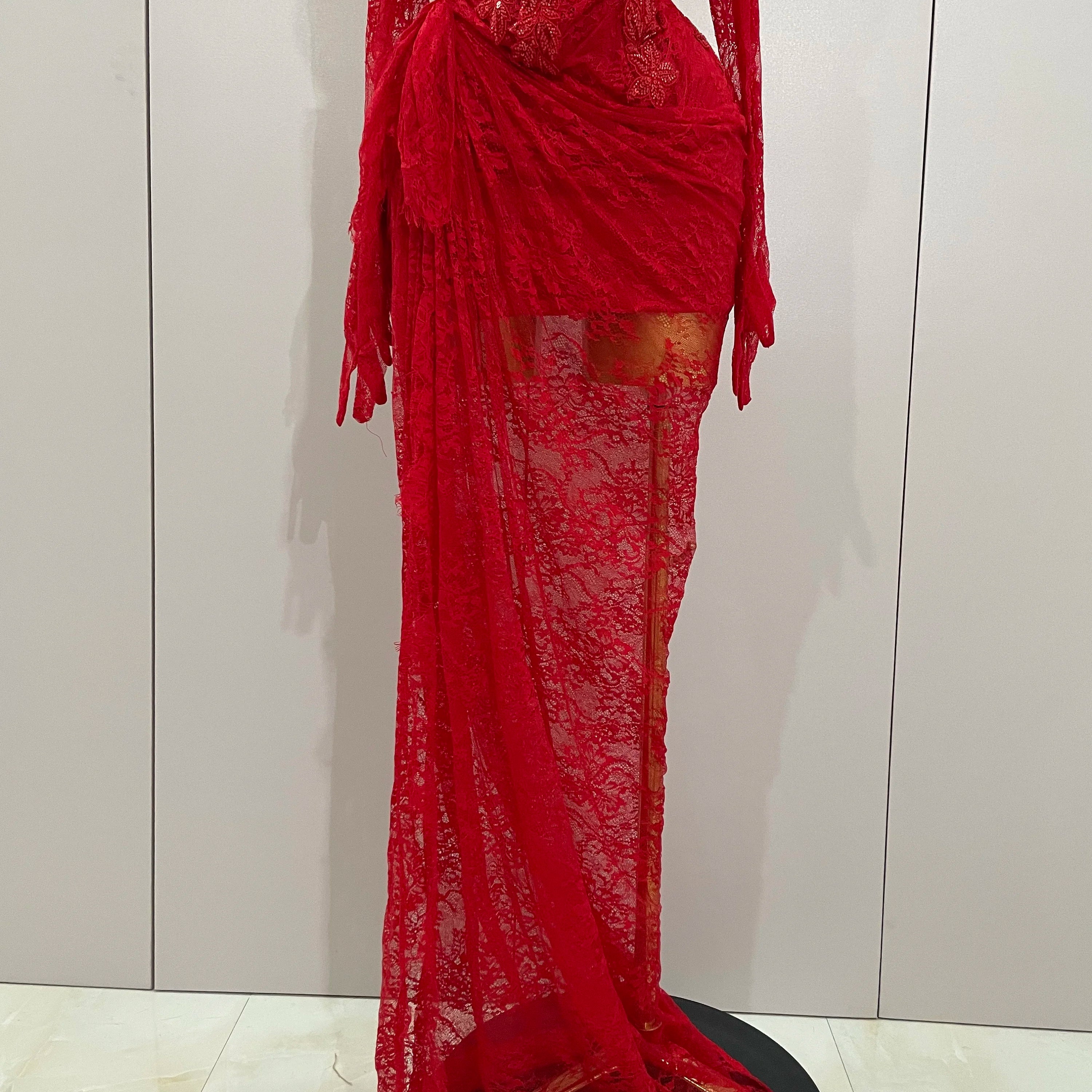 Women Sexy Strapless Backless Red Lace Split Maxi Long Bodycon Dress 2025 Celebrity Elegant Evening Club Birthday Party Outfit