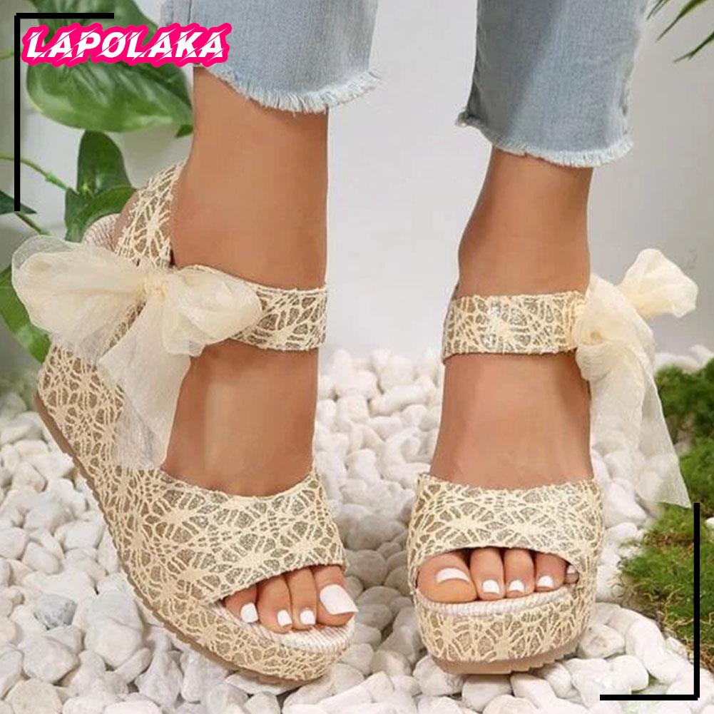 Women Sandals Summer Platform Wedges High Heels Bohemia Open Toe Print Shoes Woman Vacation Beach Elegant Lady Sandals Dropship