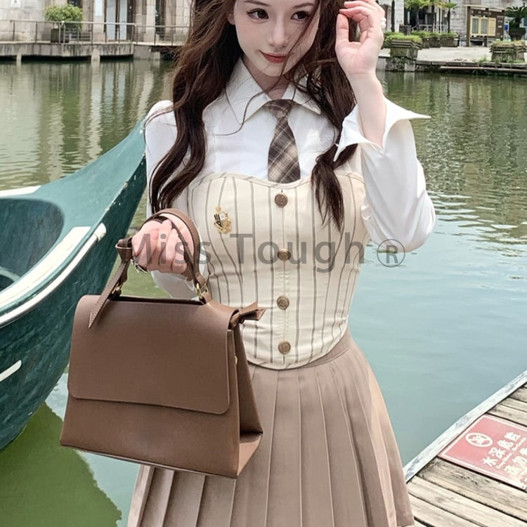 Sweet Elegant 3 Piece Set Women Korean Fashion Party Mini Skirt Set Female Vintage Designer Pleated Skirt Suit 2024 Autumn New