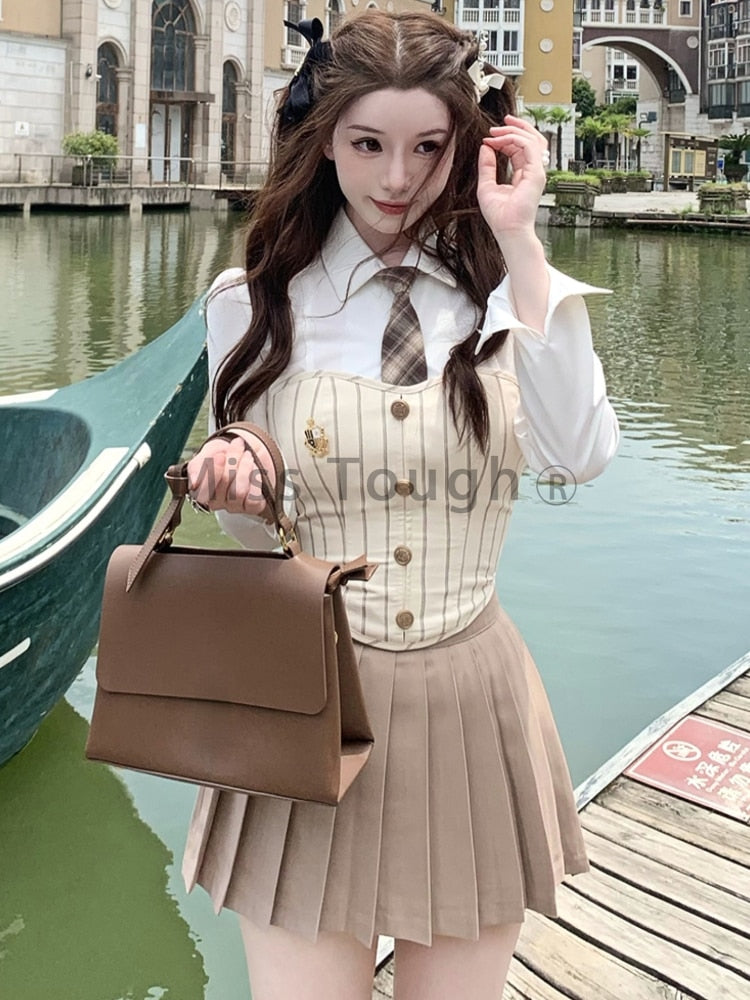 Sweet Elegant 3 Piece Set Women Korean Fashion Party Mini Skirt Set Female Vintage Designer Pleated Skirt Suit 2024 Autumn New