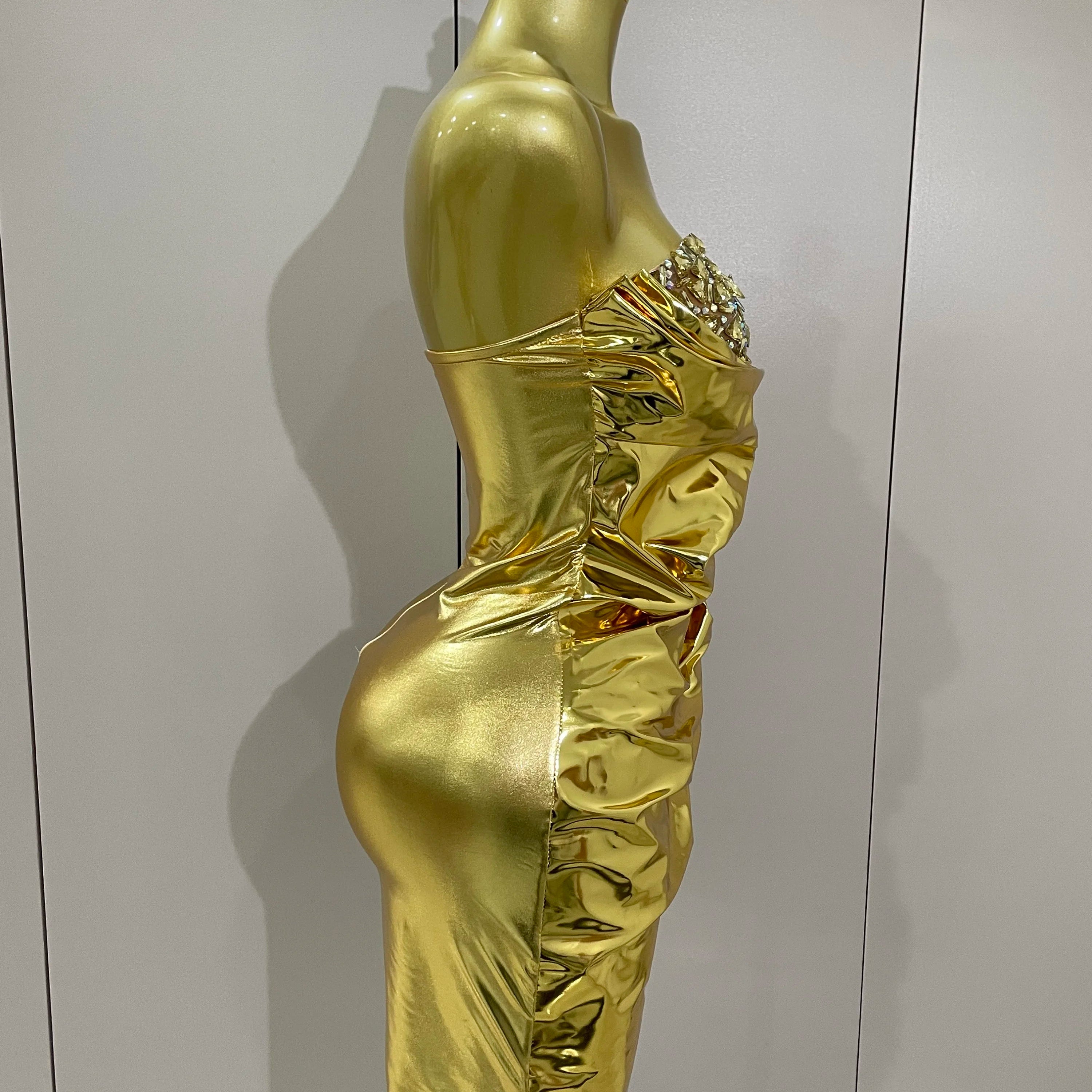 2025 New Sparkly Diamonds Crystal Sexy Mesh See Through Bodycon Mini Dress Women Birthday Party Celebrate Performance Costume