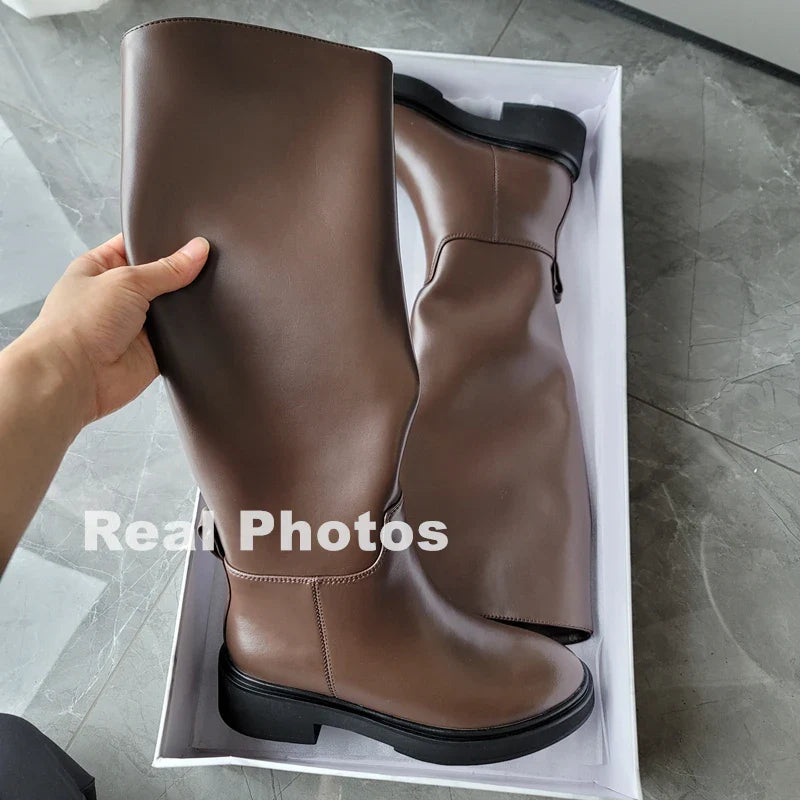 FEDONAS Ins Genuine Leather Knee High Boots For Women Thick Heeled Autumn Winter Warm Shoes Woman High Motorcycle Boots