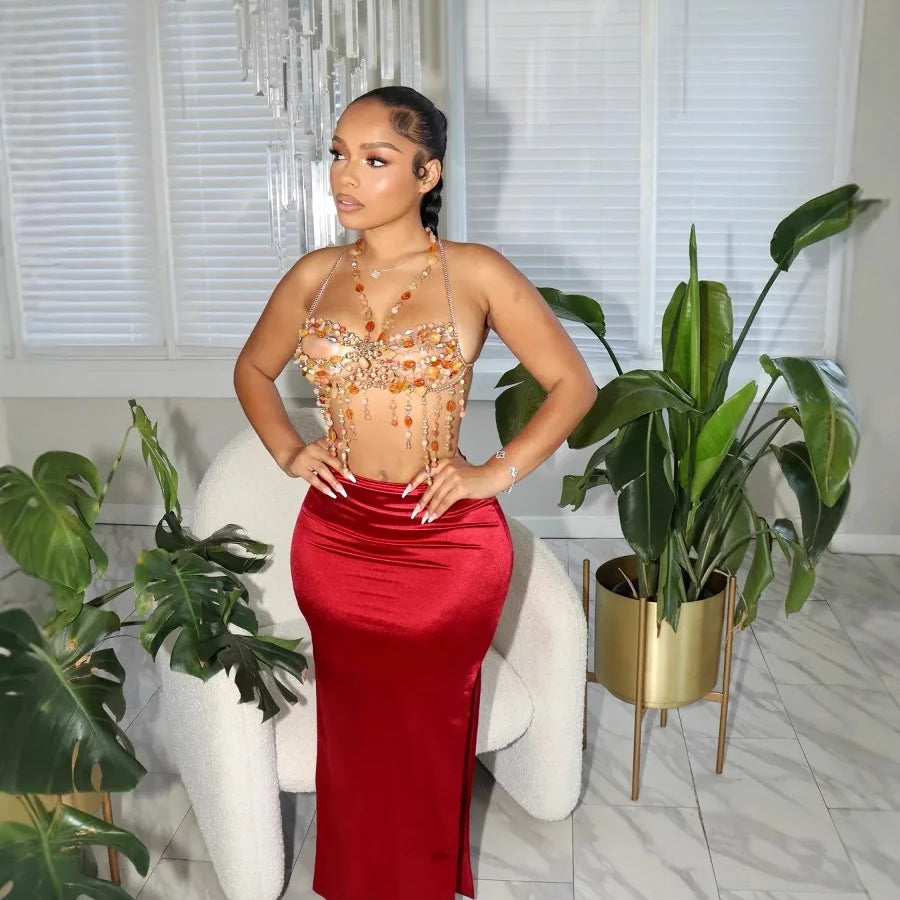 CM.YAYA Vintage Women Satin Bodycon Long Pencil Maxi Long Skirt 2025 Summer Sweet Holiday Beach Street INS Fashion OL Skirts