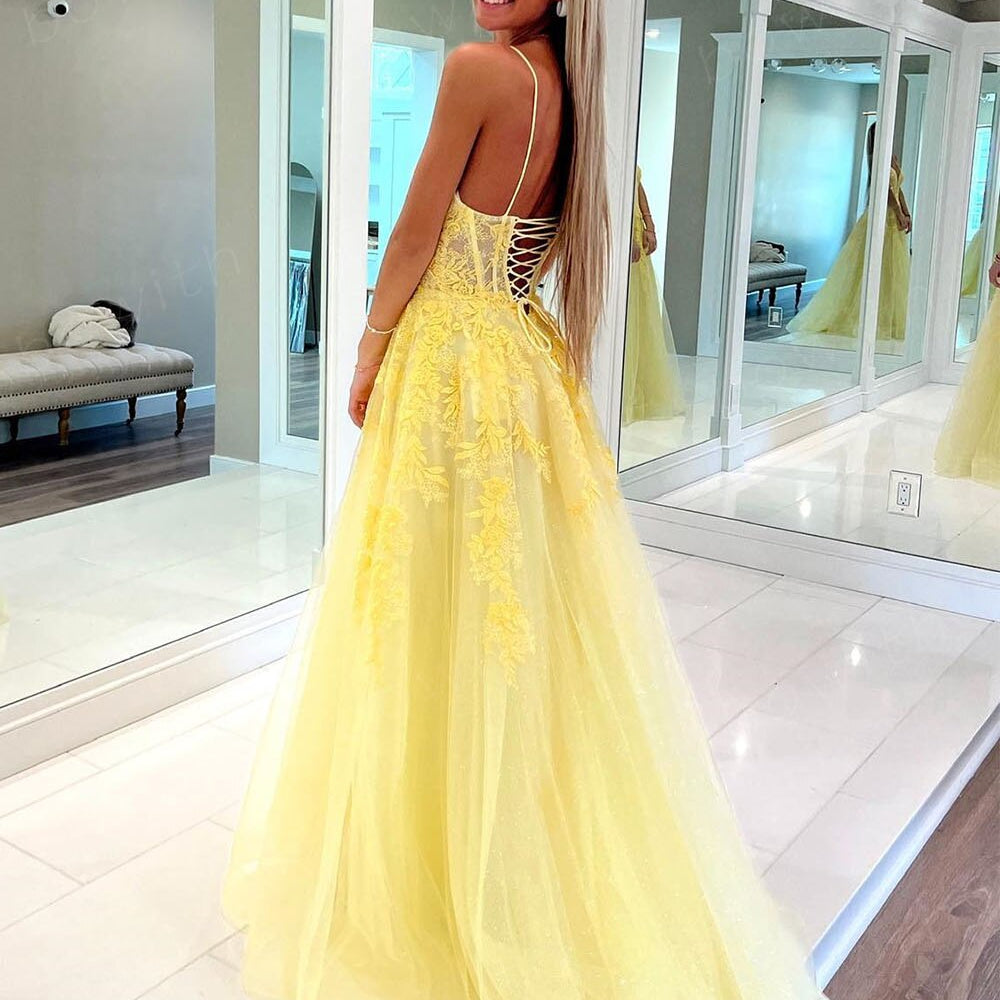 Bowith Applique Prom Dresses Long Graduation Dresses for Women Lace Up Evening Gown vestidos de cóctel