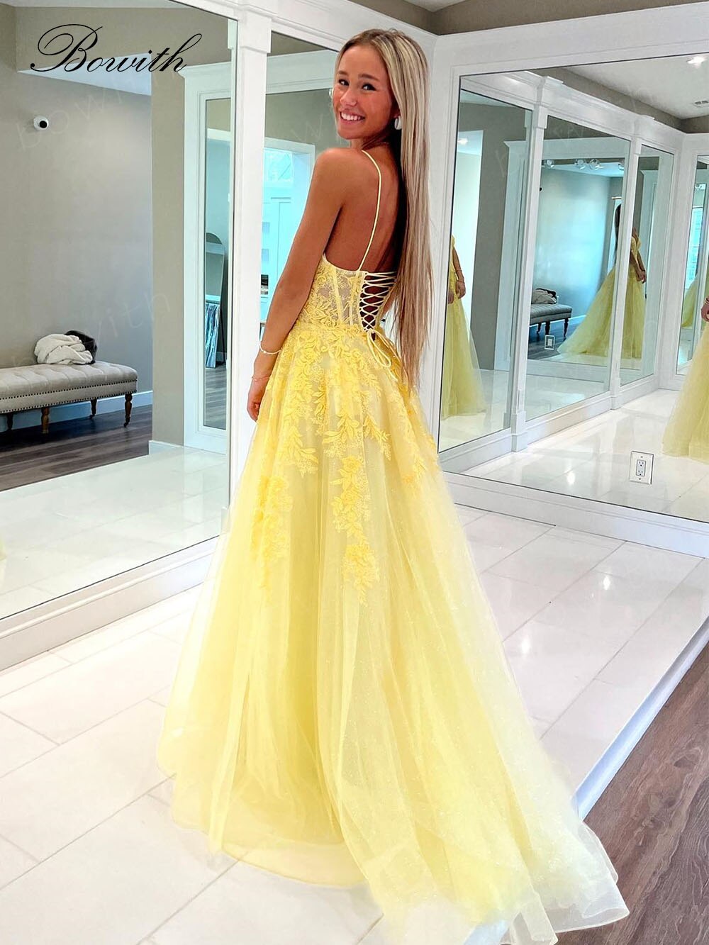 Bowith Applique Prom Dresses Long Graduation Dresses for Women Lace Up Evening Gown vestidos de cóctel