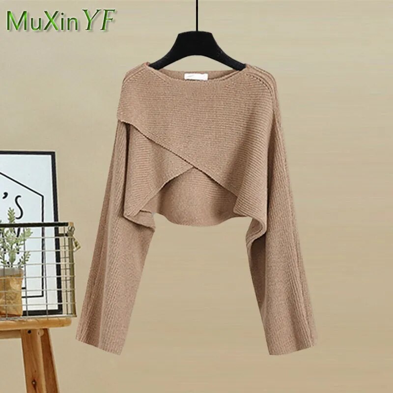 Women's Autumn Winter New Suit 2024 Fashion Knit Cross Sweater+Shirt+Jeans Three Piece Korean Elegant Denim Pants Matching Set