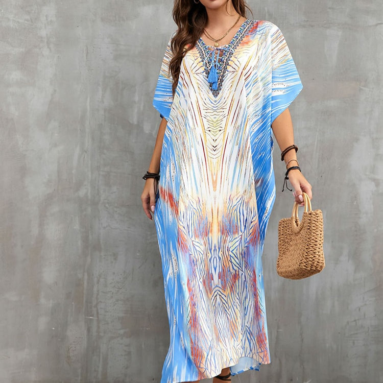 Plus Size Beach Cover Up Robe Plage Pareo Long Dress Summer Beachwear Swimsuit Cover Up Tunic For Beach Kaftan Dress Color 14 One Size
