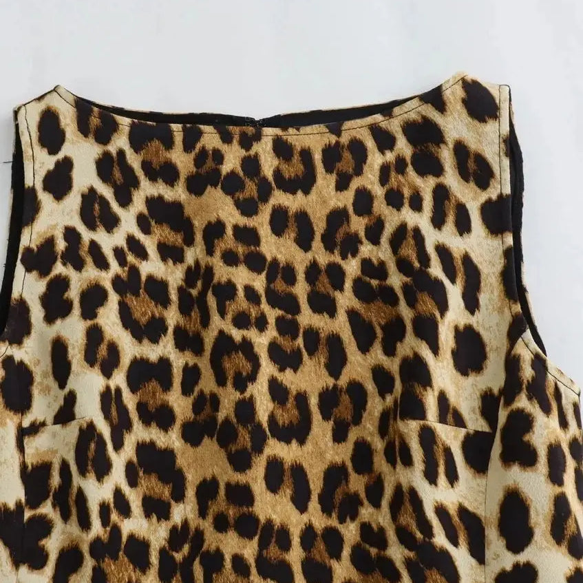 XNWMNZ Women Fashion Animal Print Dress Women High Street O Neck Sleeveless Back Zip Female Mini Dresses