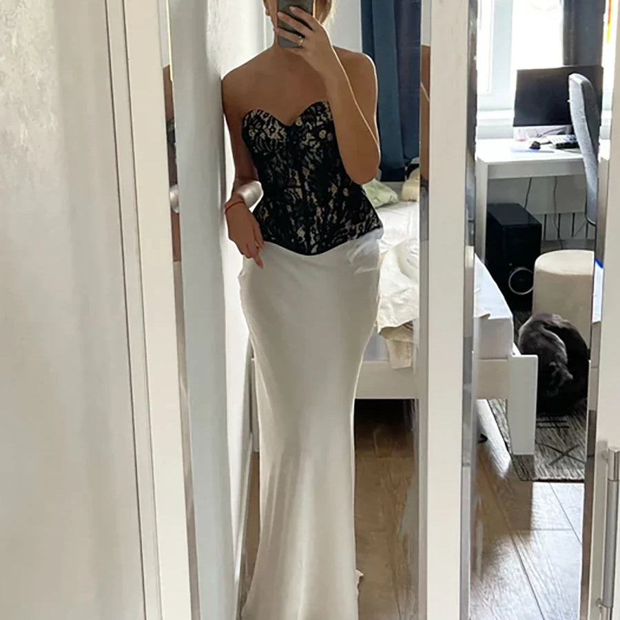 Bornladies Casual Satin Women'S Skirt Spring Summer Fashion Loose High Waist Maxi Skirts Elegant Simple Slik Fishtail Skirt WHITE