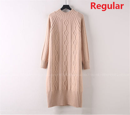 Robe pull mi-longue en velours épais pour femme, col montant, en tricot côtelé, élégante et chaude, avec manteaux, hiver 