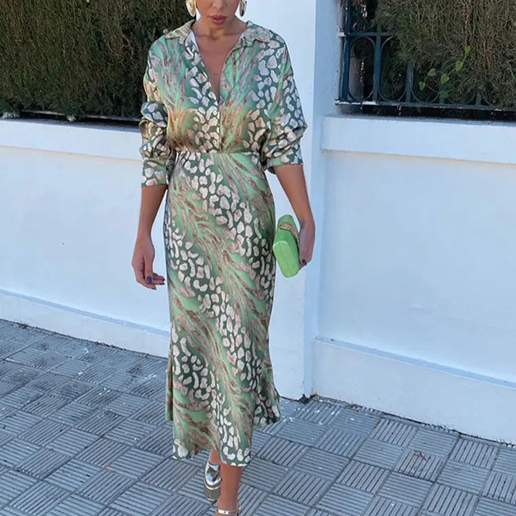 Elegant Printed Shirts Skirts For Women Fashion Lapel Sleeves High Waist 2-piece Suits Summer Lady High Streetwears