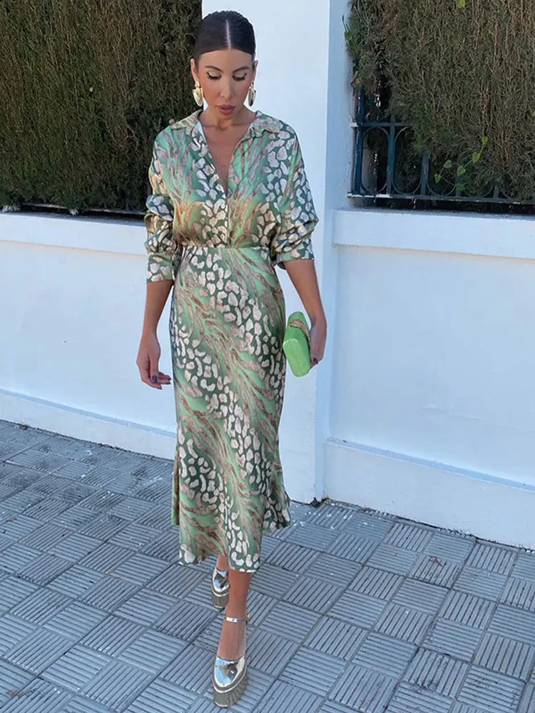 Elegant Printed Shirts Skirts For Women Fashion Lapel Sleeves High Waist 2-piece Suits Summer Lady High Streetwears