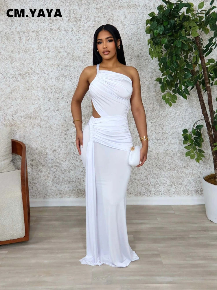 Women Sleeveless Hollow Out Strap Ruched Maxi Long Dress 2025 Summer Street Sexy Party Birthday Evening Dresses Vestidos