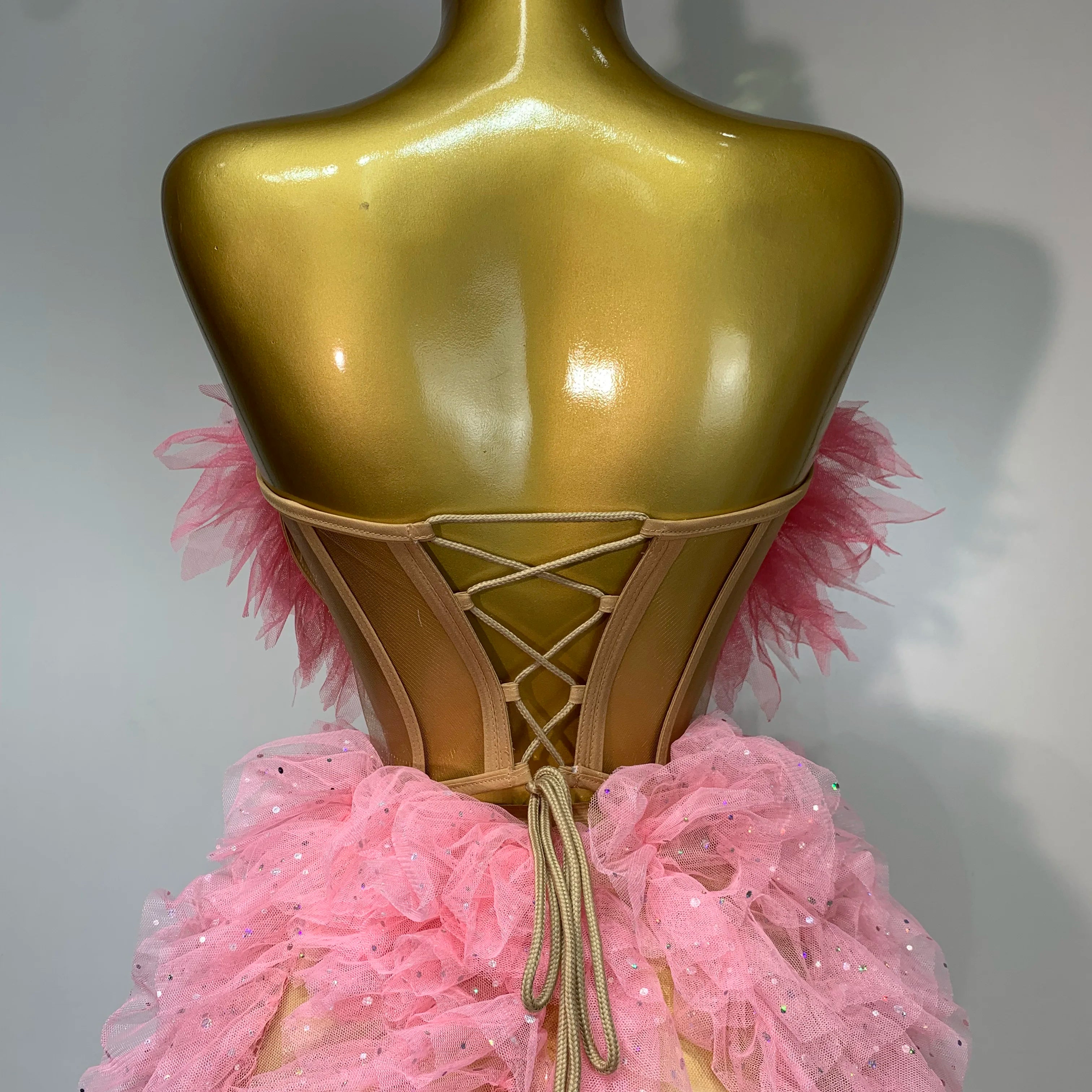 Women Sexy Strapless Ruffles two Pieces Set Bodycon Long Dress High Split Fashion Nightclub Party Birthday Singer Stage Outfit