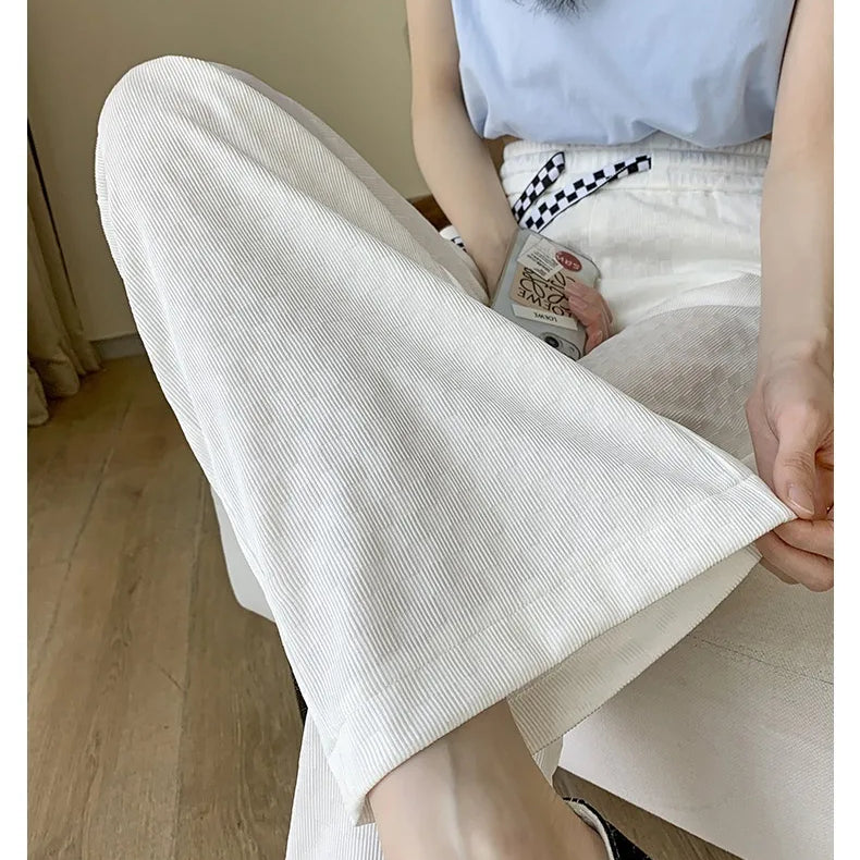 Summer Ice Silk Pants Women's Thin, High Waist, Casual Loose, Slim and Slimming Feeling, Floor Dragging Wide Legged Pants