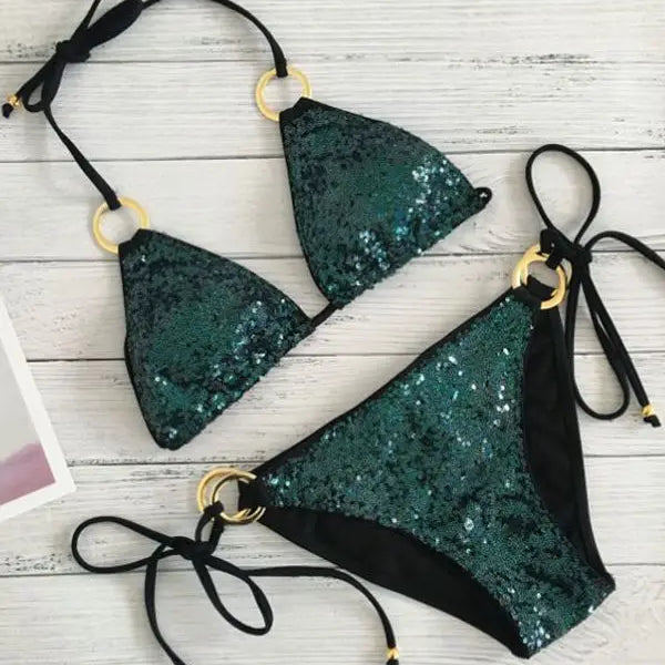 2022 New Sexy Bikinis Sequins Golden Color Women Bandage Bikini Set Push-up Padded Bra Swimsuit Suit Swimwear 2570 2570 NO 5