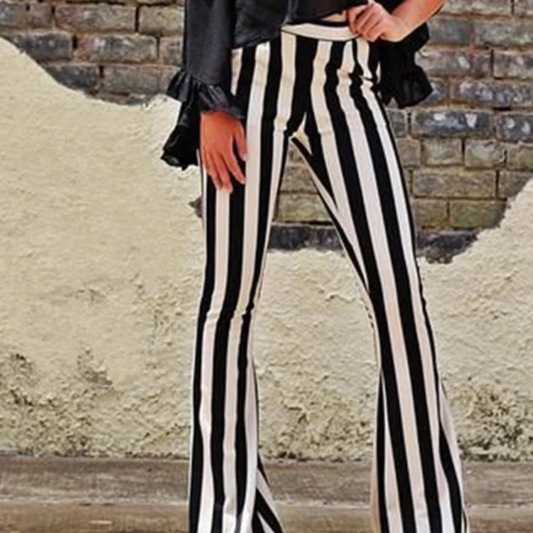 New Yoga Pants Sexy Leggings Black White Striped Printed Casual Wide Leg Trousers Female Streetwear Elastic Elegant Bottom