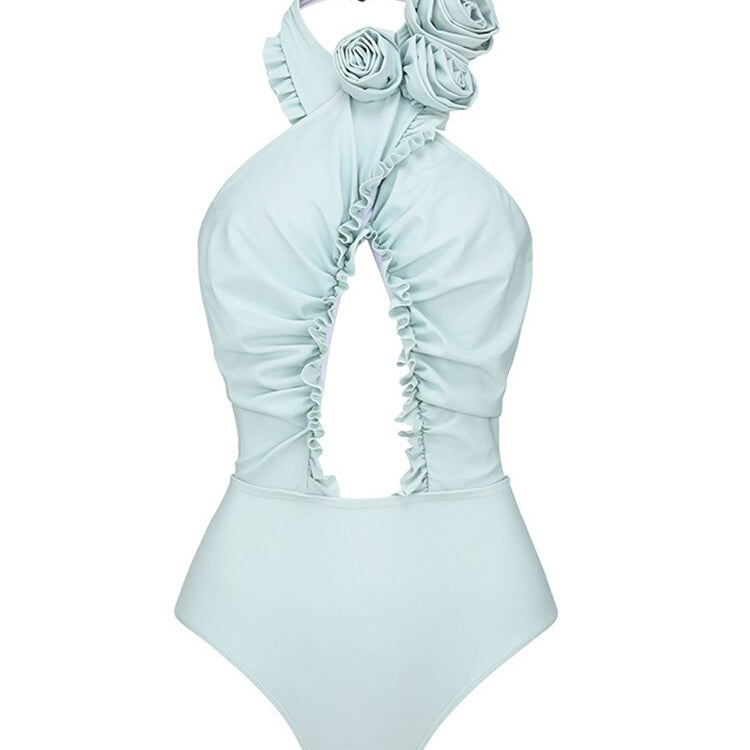 Sexy Brazilian Solid Halter Monokini - Swimsuit Floral Hollow Out Swimwear Women One Piece High Cut Push Up Bathing Suits