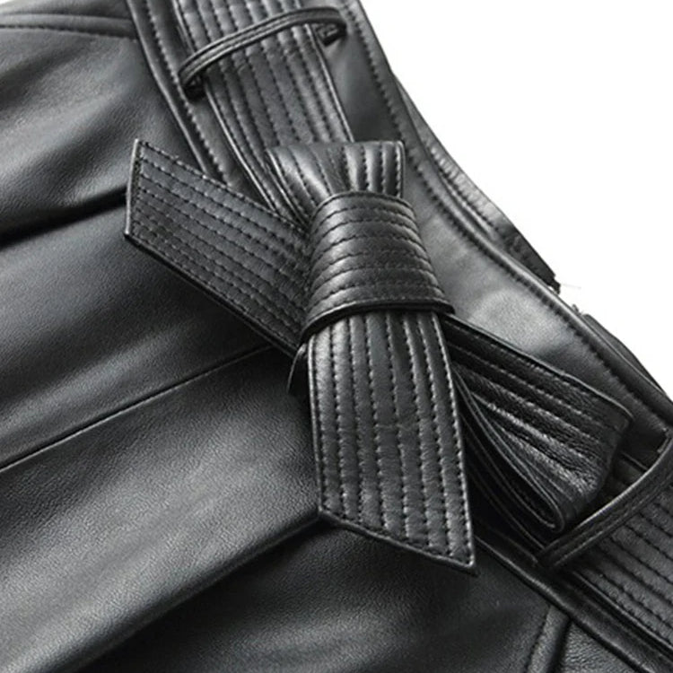 Spring Black Long Luxury Clothes for Women with Sashes High Waist A Line Midi Pu Leather Skirt Runway High Fashion 2023