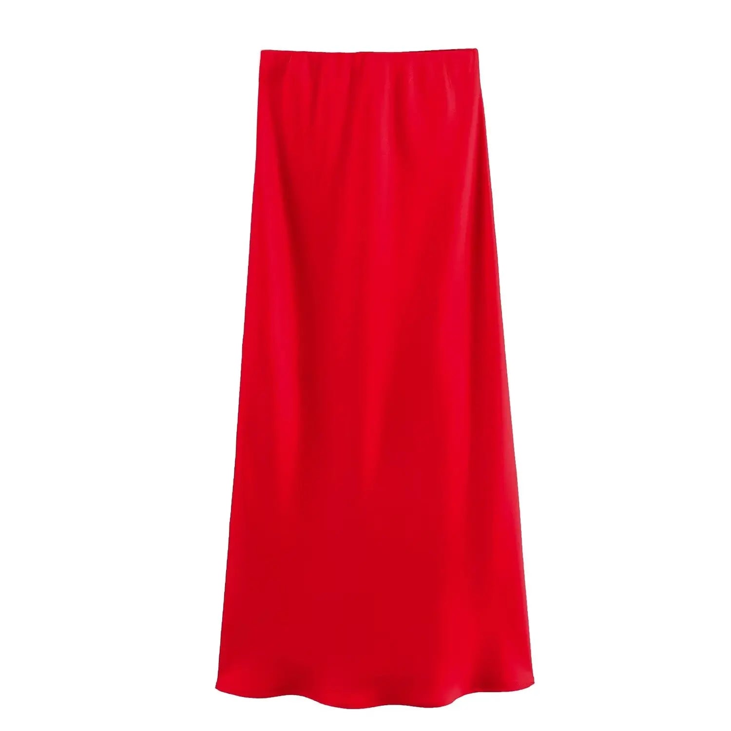 TRAFZA Women Fashion Skirts New Solid Satin Silk Texture Tight Skirt Woman Beach Style Chic And Elegant Women's Mermaid Skirt red