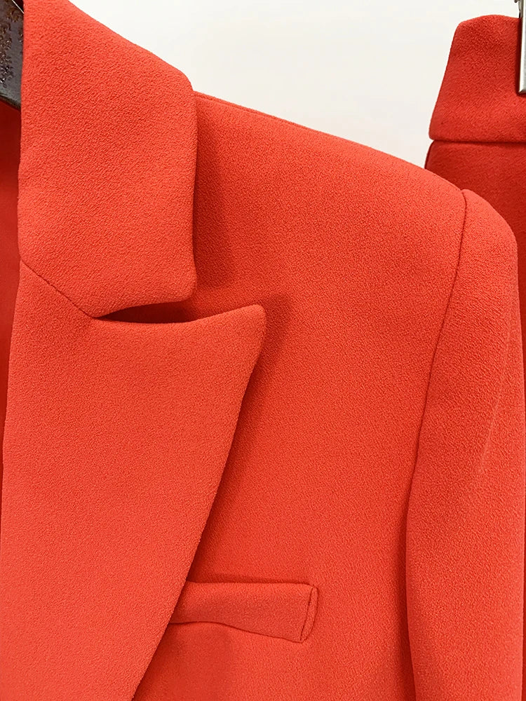 HIGH STREET Newest Spring Designer Career Fashion Suit Set Women's Single Button Slim Fit Blazer Flare Pants Suit Two Pcs