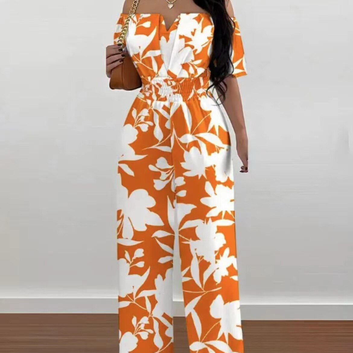 Summer Fashion Printed Wide Leg Jumpsuit Women Sexy Beach Style Off-shoulder High Waist Jumpsuit Womem 04