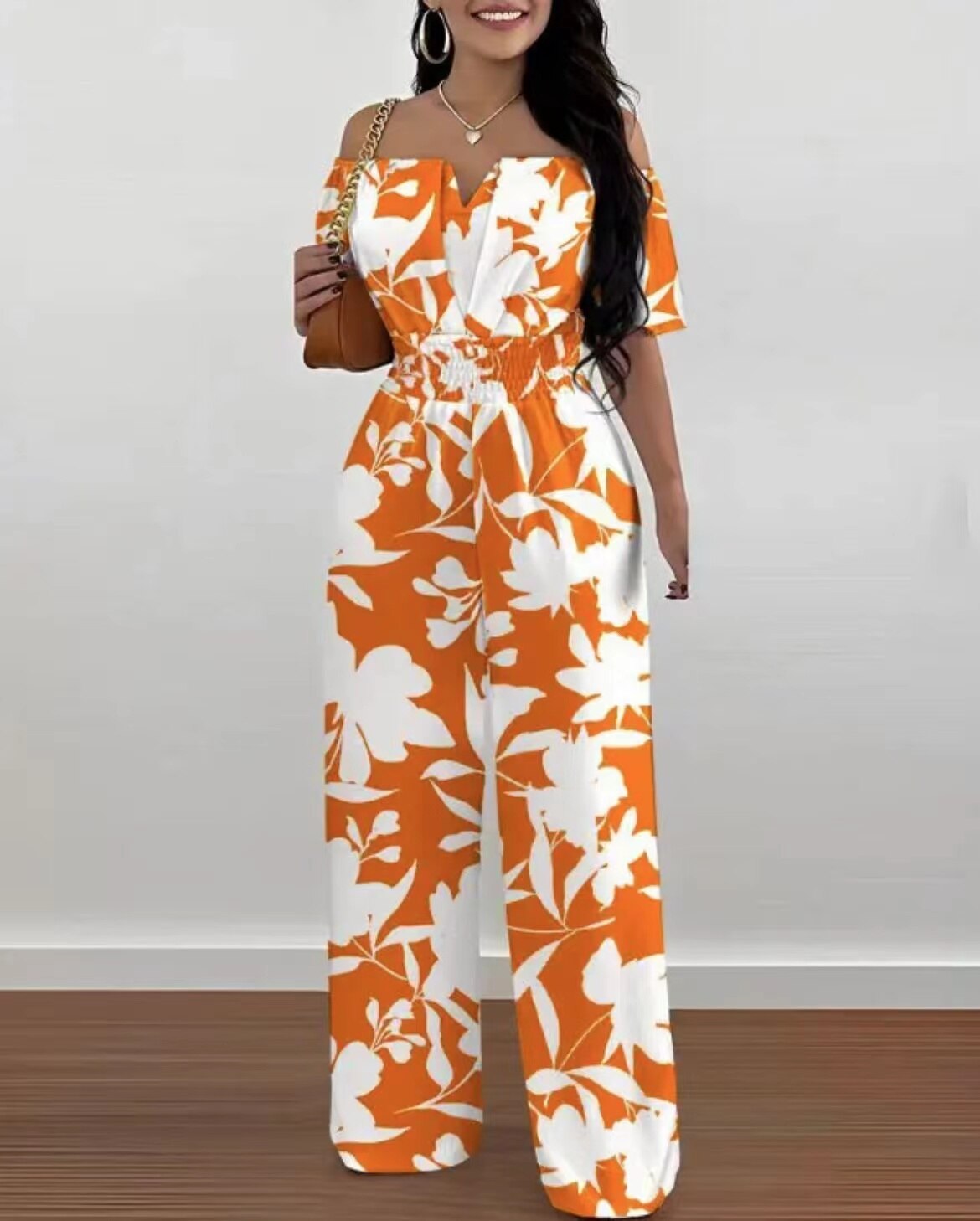 Summer Fashion Printed Wide Leg Jumpsuit Women Sexy Beach Style Off-shoulder High Waist Jumpsuit Womem 04