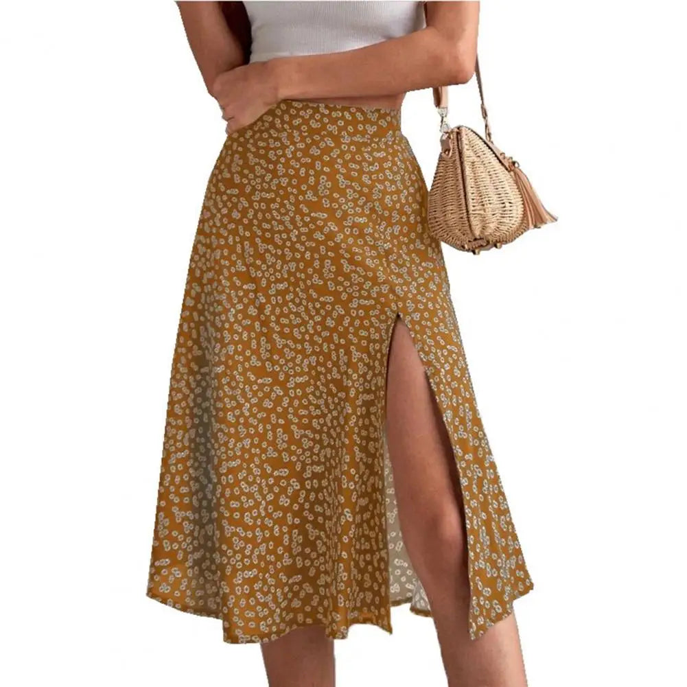 Summer Beach Skirt Trendy Thin A-line Colorfast Summer Beach Skirt Women Garment Lady Midi Skirt Lady Skirt Yellow