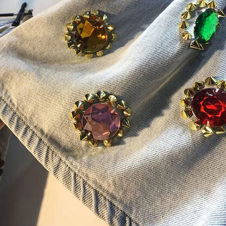 DEAT Women's Denim Shorts Rivet Big Diamonds Drawstring Elastic Waist Loose Wide Leg Short Jeans Summer New Fashion 29L1056