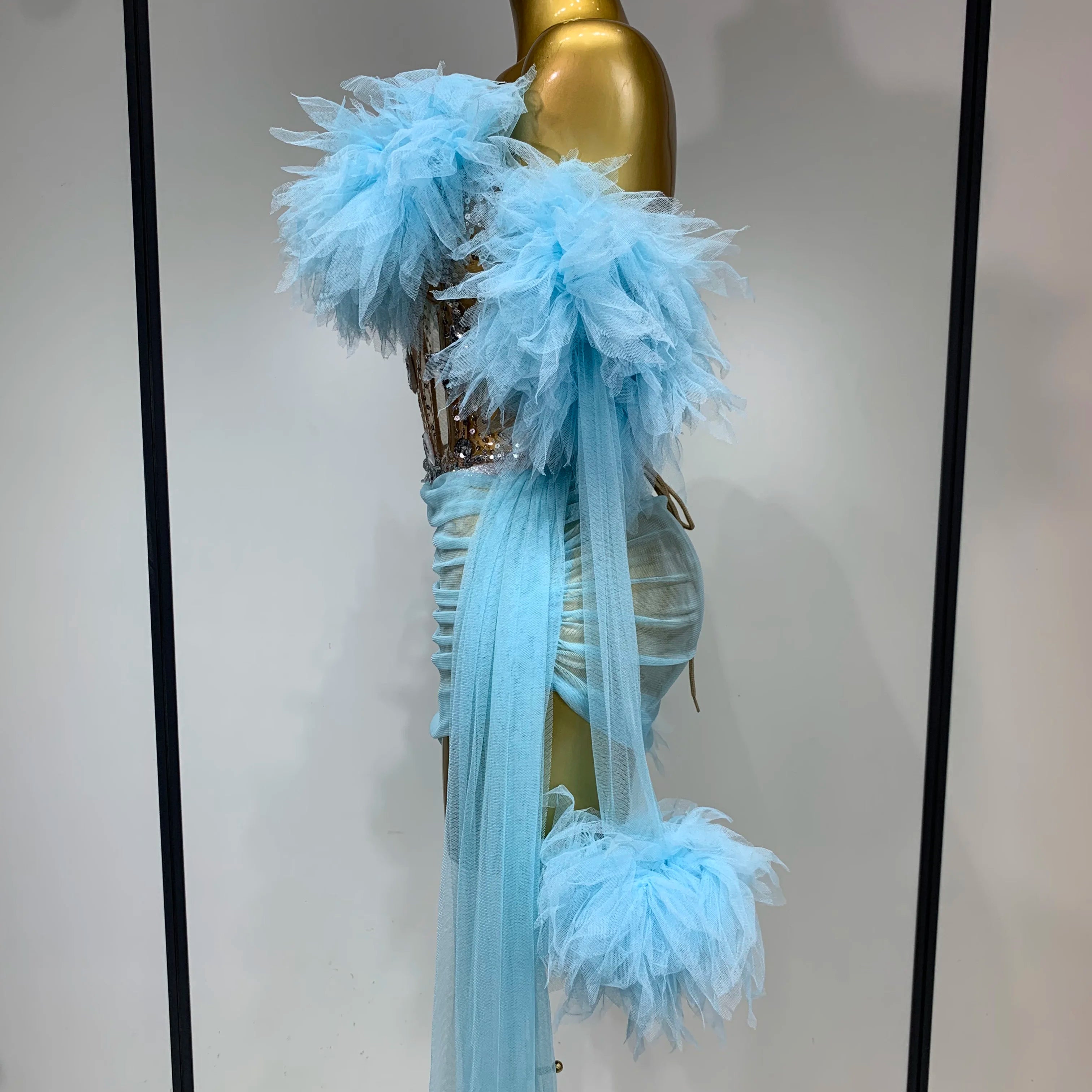 Women Sexy Backless Mesh Transparent Three Pieces Set Performance Dance Costume Nightclub Birthday Photo Shoot Stage Outfit