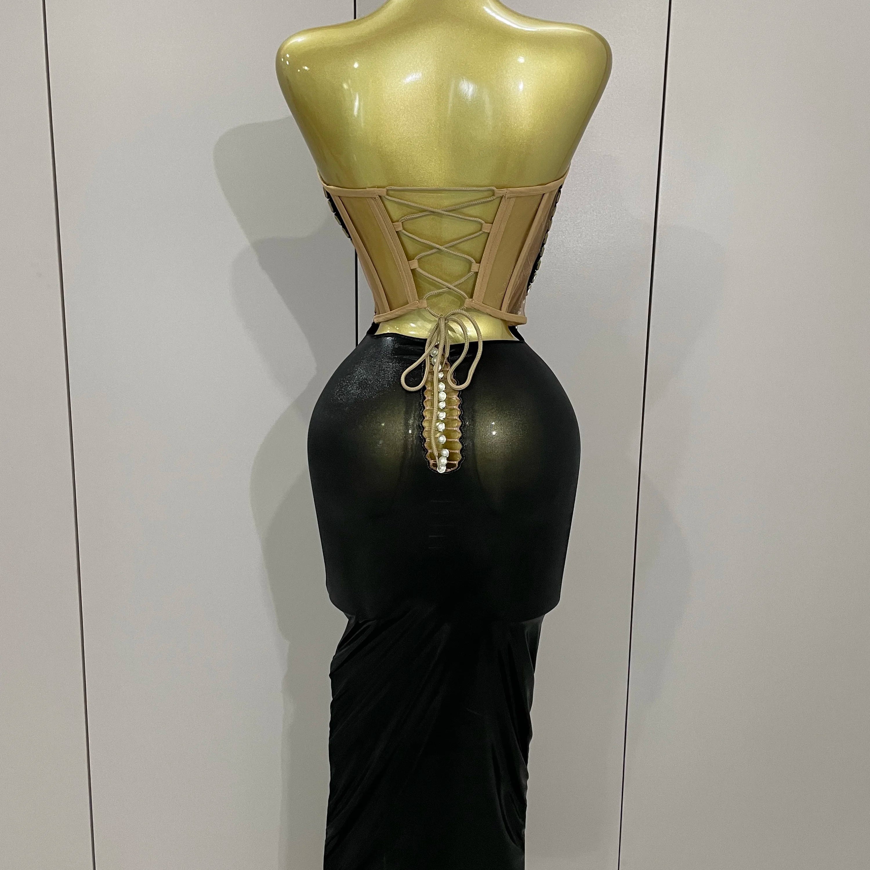 Black Shiny Sequin Sexy Chest Wrapped Dress 2025 New Women Fashion Eveing Celebrate Birthday Party Stage Costume