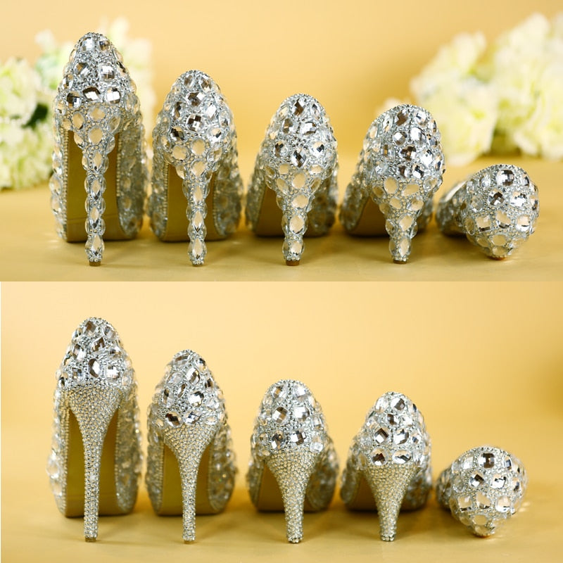 Women Rhinestones Pumps Shoes Super Flash Crystal Chaton Wedding Shoes White Bride Shoes Show Diamond High-heeled Shoes