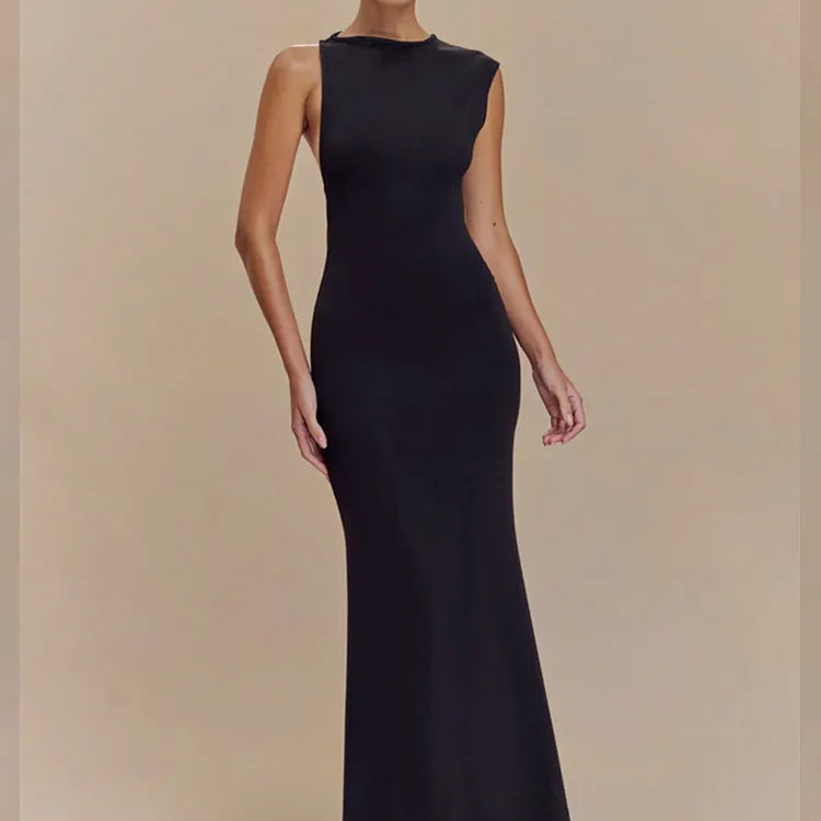 Ladies Women Sexy O Neck Tank Beige Black Maxi Long Celebrity Bodycon Bandage Dress 2025 Elegant Evening Club Party Dress black