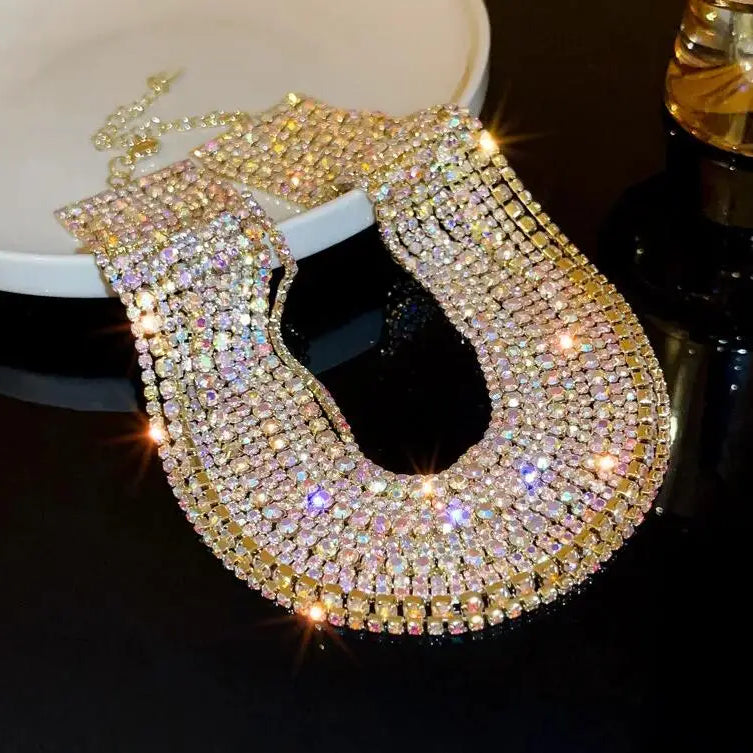 KMVEXO Luxury Multilayers Crystal Chokers Necklaces for Women Rhinestone Chains Necklaces Statements Jewelry Wedding Party Gift X190 Gold Color