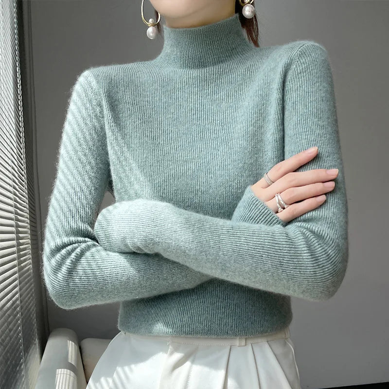 2022 Autumn and Winter Women's Cashmere Sweater Pullover Half Turtleneck Casual Fashion Pure Color Warmth Comfort