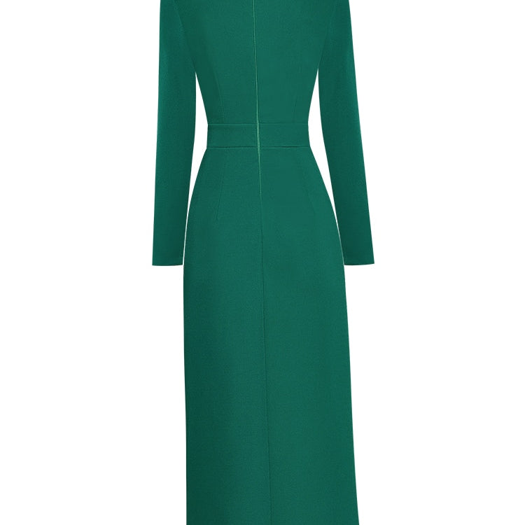 ZJYT Runway Autumn Midi Dresses for Women 2024 Elegant Black Green Vestidos Long Sleeve Straight Party Robe Femme Plus Size XXL