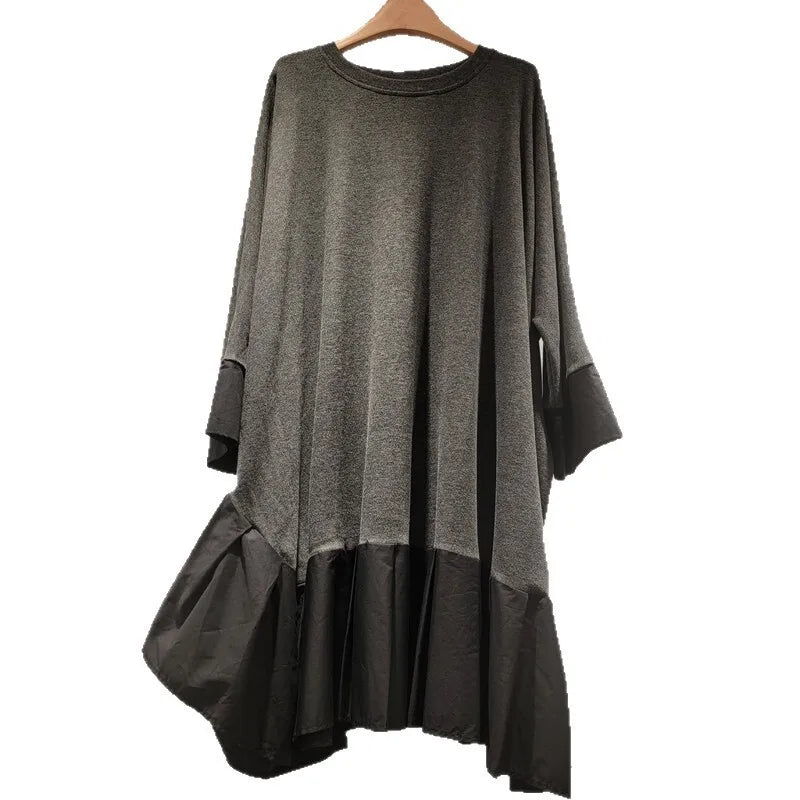 Autumn New Fashion Patchwork Contrast Color Dresses For Women Loose Elegant Mid-Length Dress Female Trendy 11A07718