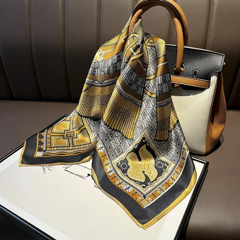 Square 100% Real Silk Scarf Women Bufanda Shawls Wraps for Lady Neckerchief Natural Foulard Femme Bandana Scarves Pashmina 2023 19164 68x68cm