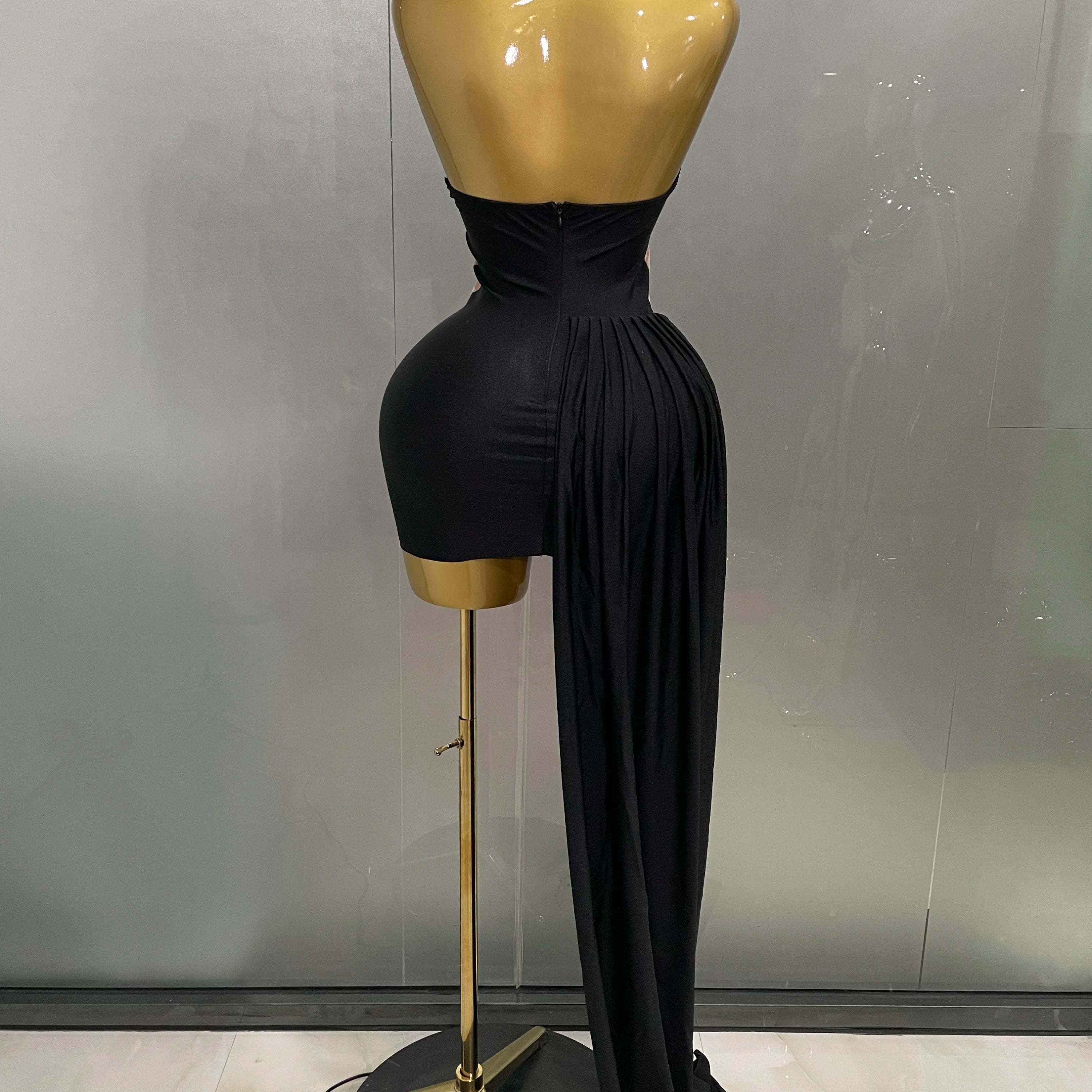 Sexy Sparkly Beaded Mesh See-Through Backless Cocktail Short Dress 2025Women Evening Prom Celebrate Birthday Party Stage Costume