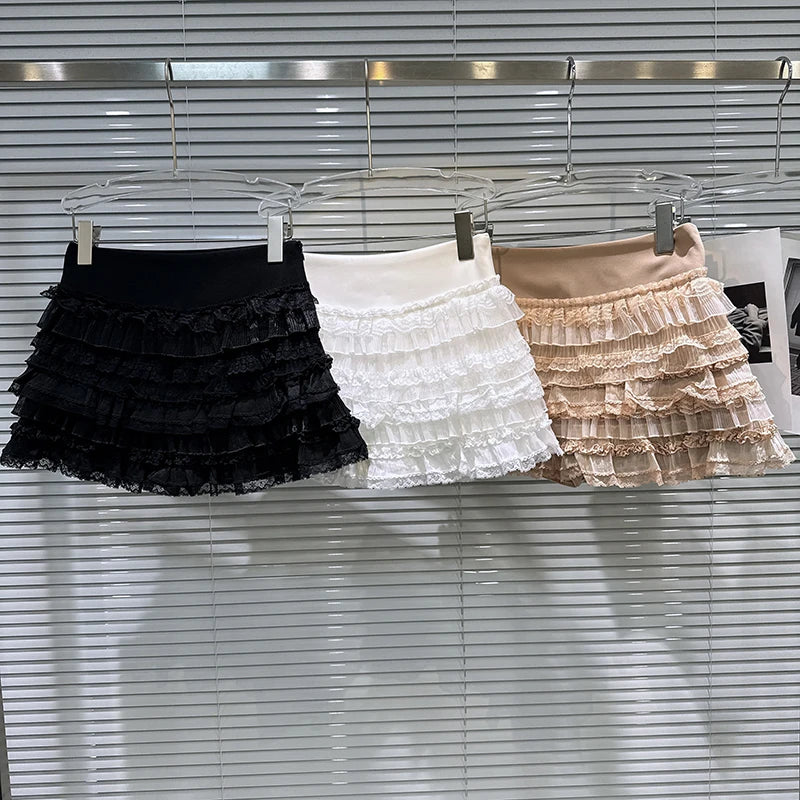 Winter New Sweet Temperament Mesh Ruched Patchwork Cake Skirt For Women High Waist Short Skirts Female Trend 11A07610