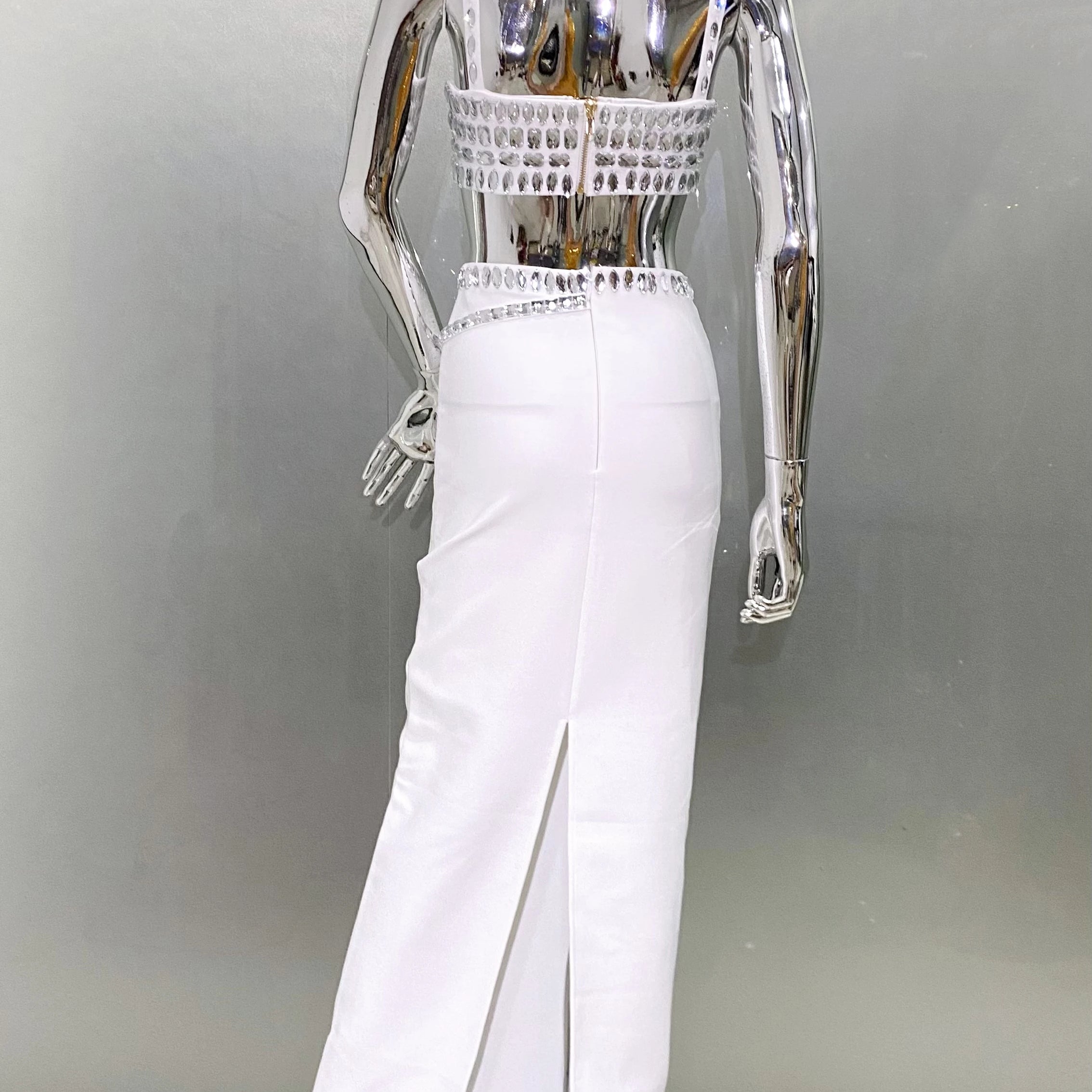 Sparkling Diamonds Woman Set Spaghetti Strap Top And Ankle Lenght Skirt 2 Pieces Evening Party Vestido Beach Vocation Outfit