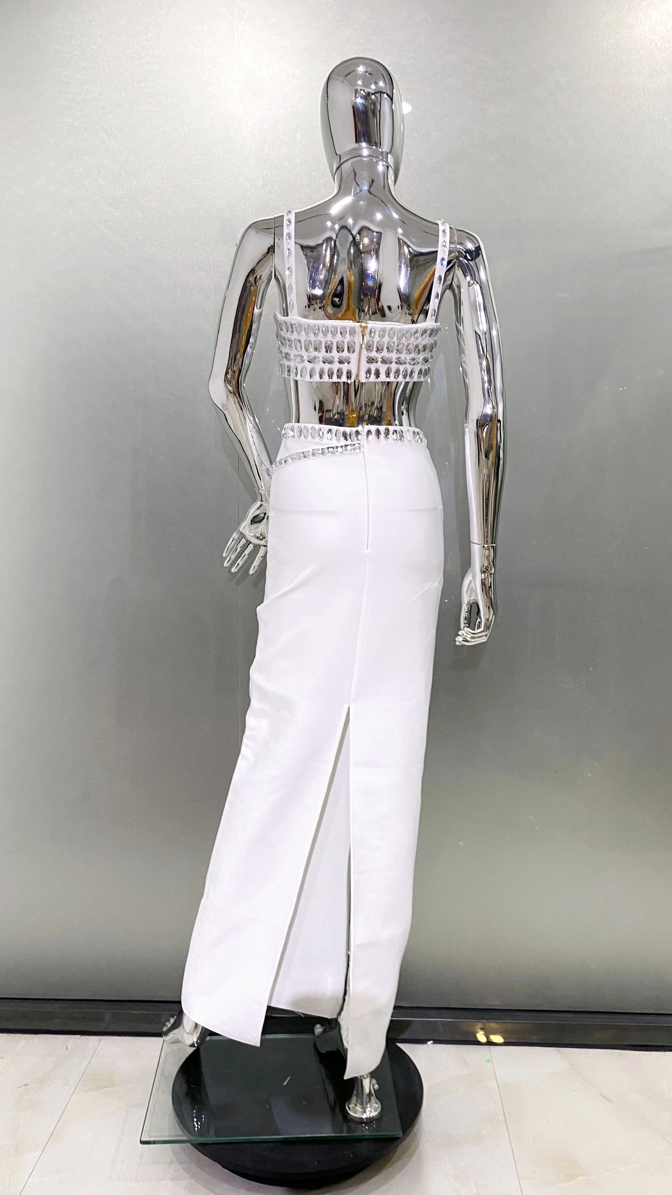 Sparkling Diamonds Woman Set Spaghetti Strap Top And Ankle Lenght Skirt 2 Pieces Evening Party Vestido Beach Vocation Outfit